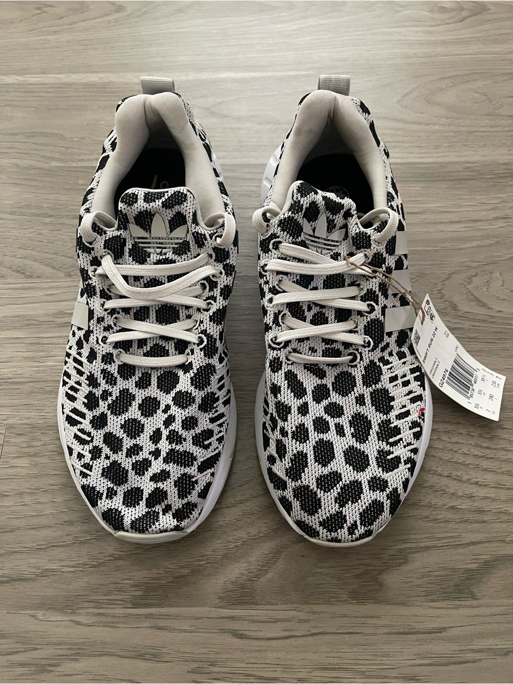 Adidas Swift Run 22 Women’s Dalmatian Leopard Knit Black White Running Sneakers